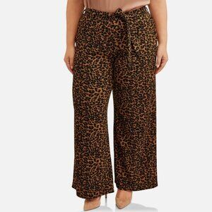 Terra & Sky Women Plus Size Leopard Print Wide Leg Pant, High Rise, Ankle length